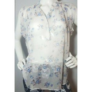 NWT L Rieley Ivory Floral Print Silk Chiffon Button Down Blouse Top Shirt